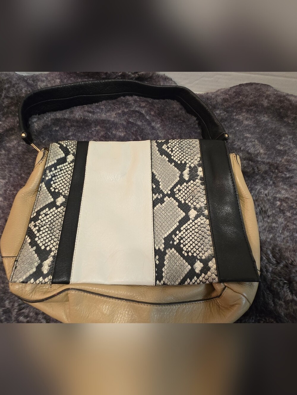 Vince Camuto Black, White & Gray Snake-Print Shoulder Bag